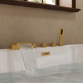 5 Hole 3 Handle Deck Mount Waterfall Tub Faucet With Hand Shower Waterfall Spout Bathtub Faucet