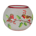 5 Inch Hand Painted Finches And Pine Flameless Glass Candle Holder