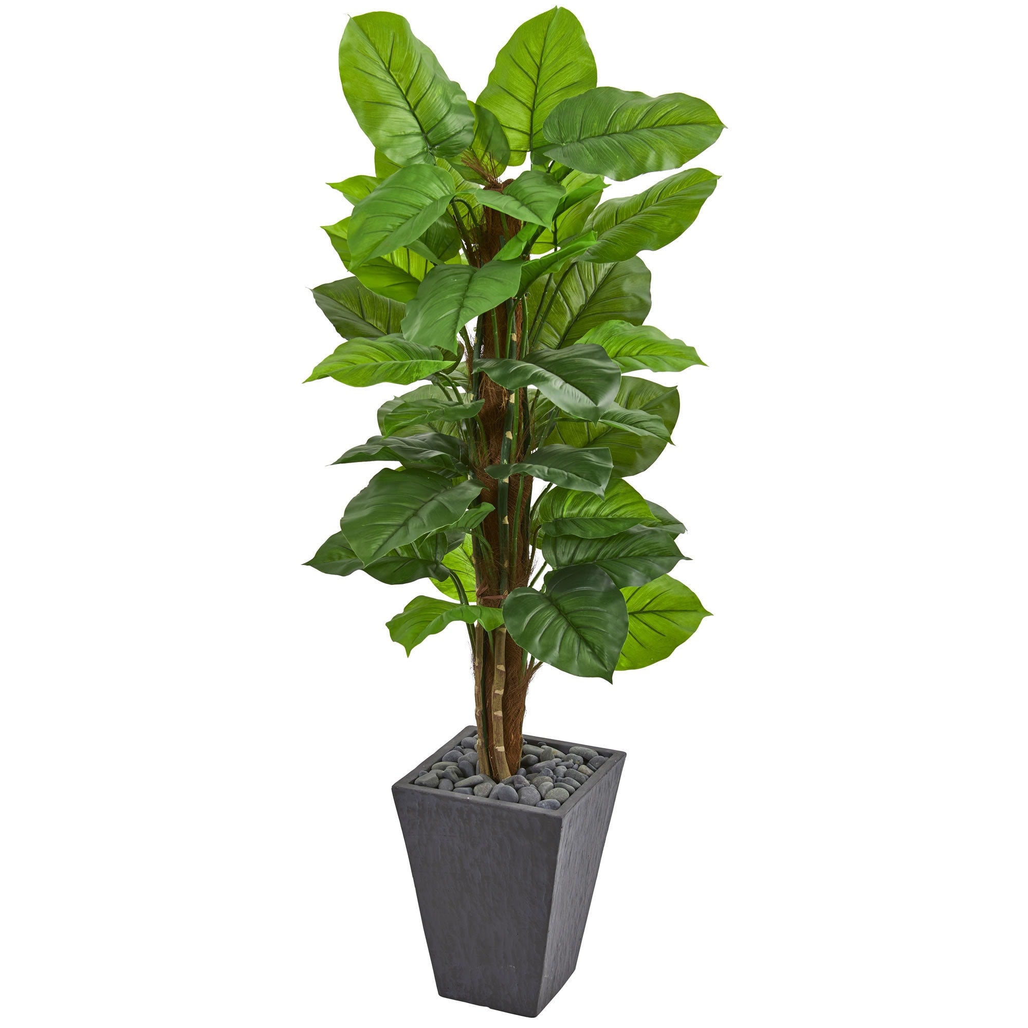 5 Large Leaf Philodendron Artificial Plant In Slate Planter Real Touch