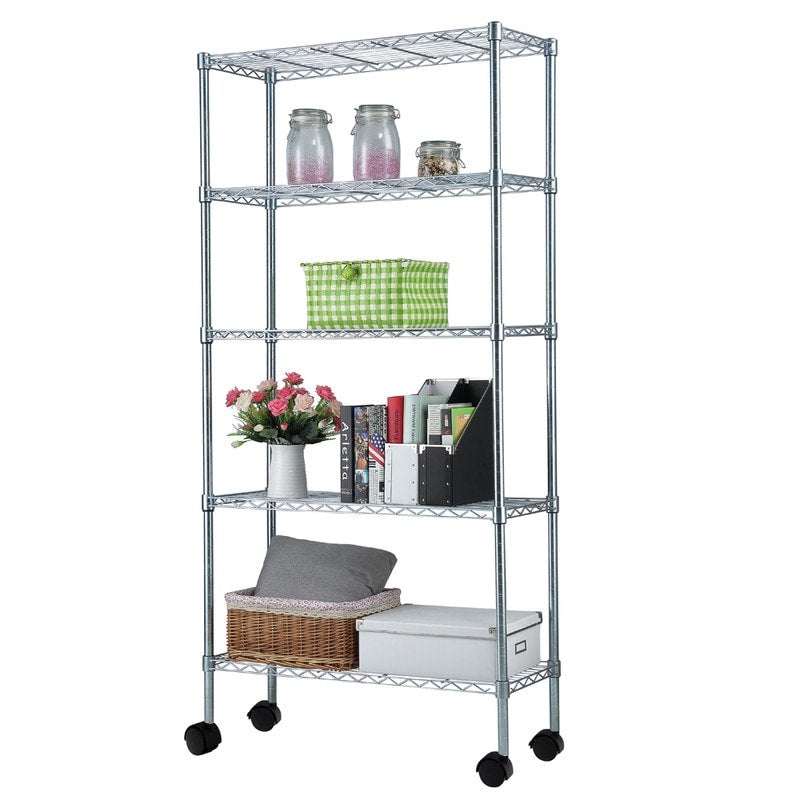 5 Layer Chrome Plated Iron Shelf With 1.5 Nylon Wheels 165 90 35 Chrome