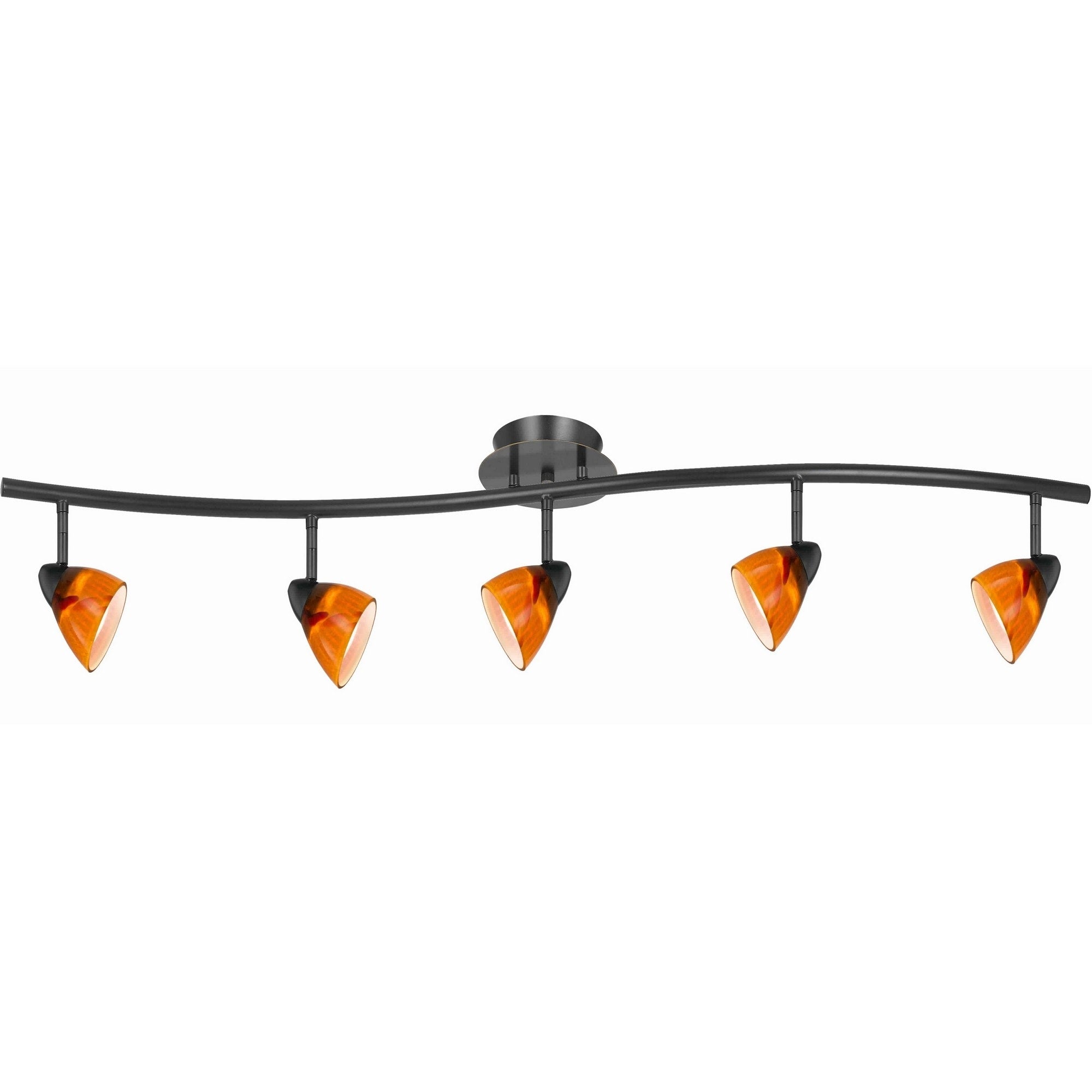 5 Light 120V Metal Track Light Fixture With Glass Shade Black And Orange