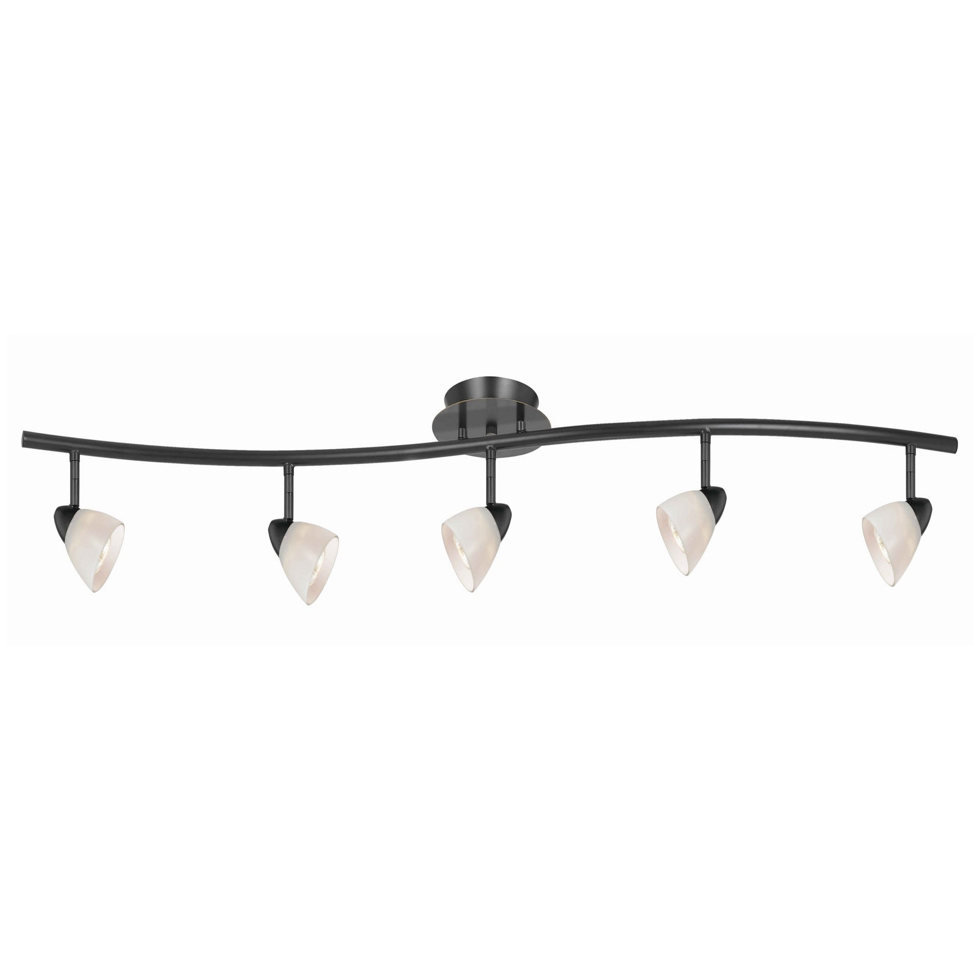 5 Light 120V Metal Track Light Fixture With Glass Shade Black And White