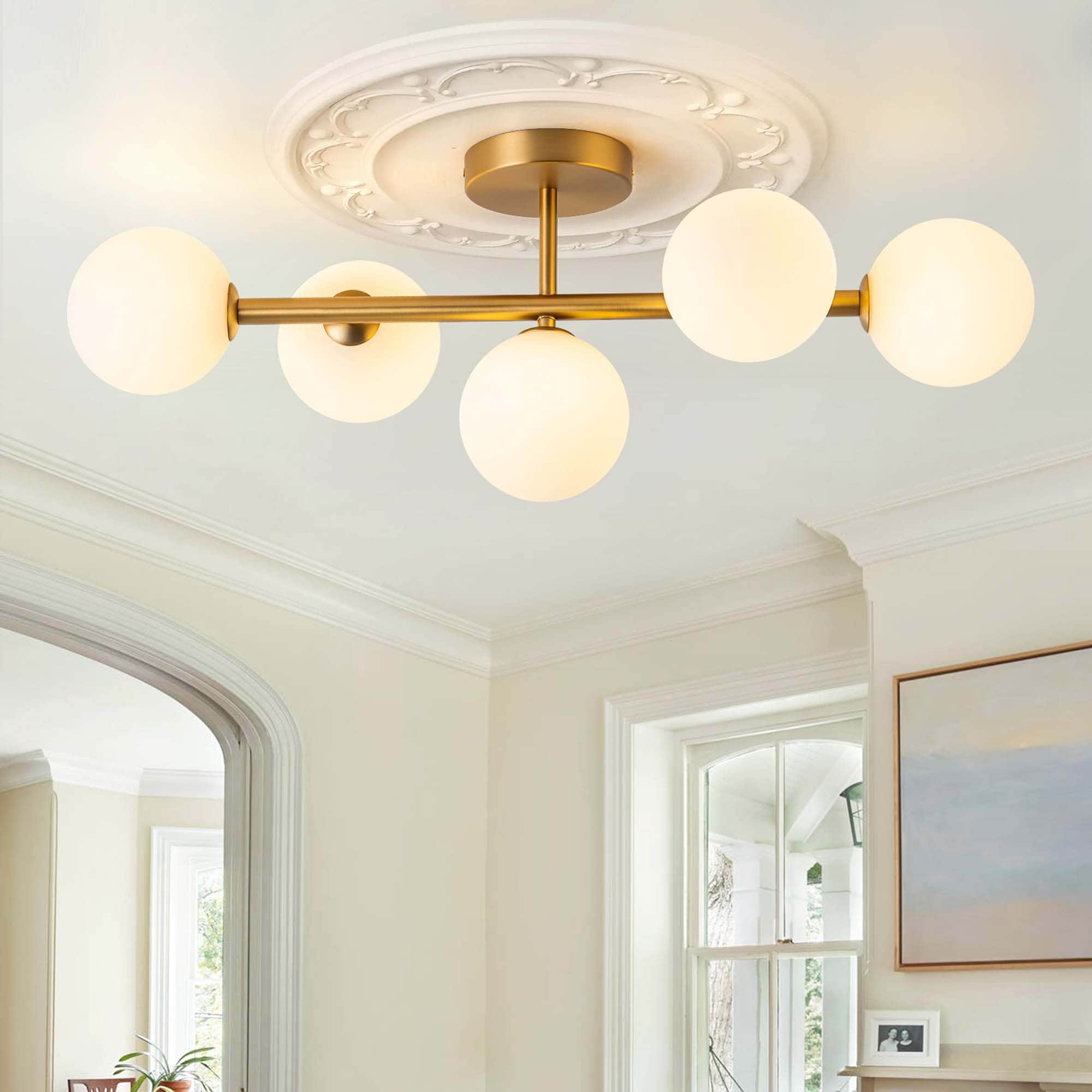 5 Light 26 In. Linear Semi Flush Mount Light With Frosted Glass
