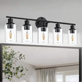 5 Light Bathroom Light Fixtures Brushed Nickel Modern Vanity Lights Over Mirror With Clear Glass Shade Bathroom Wall Lamp