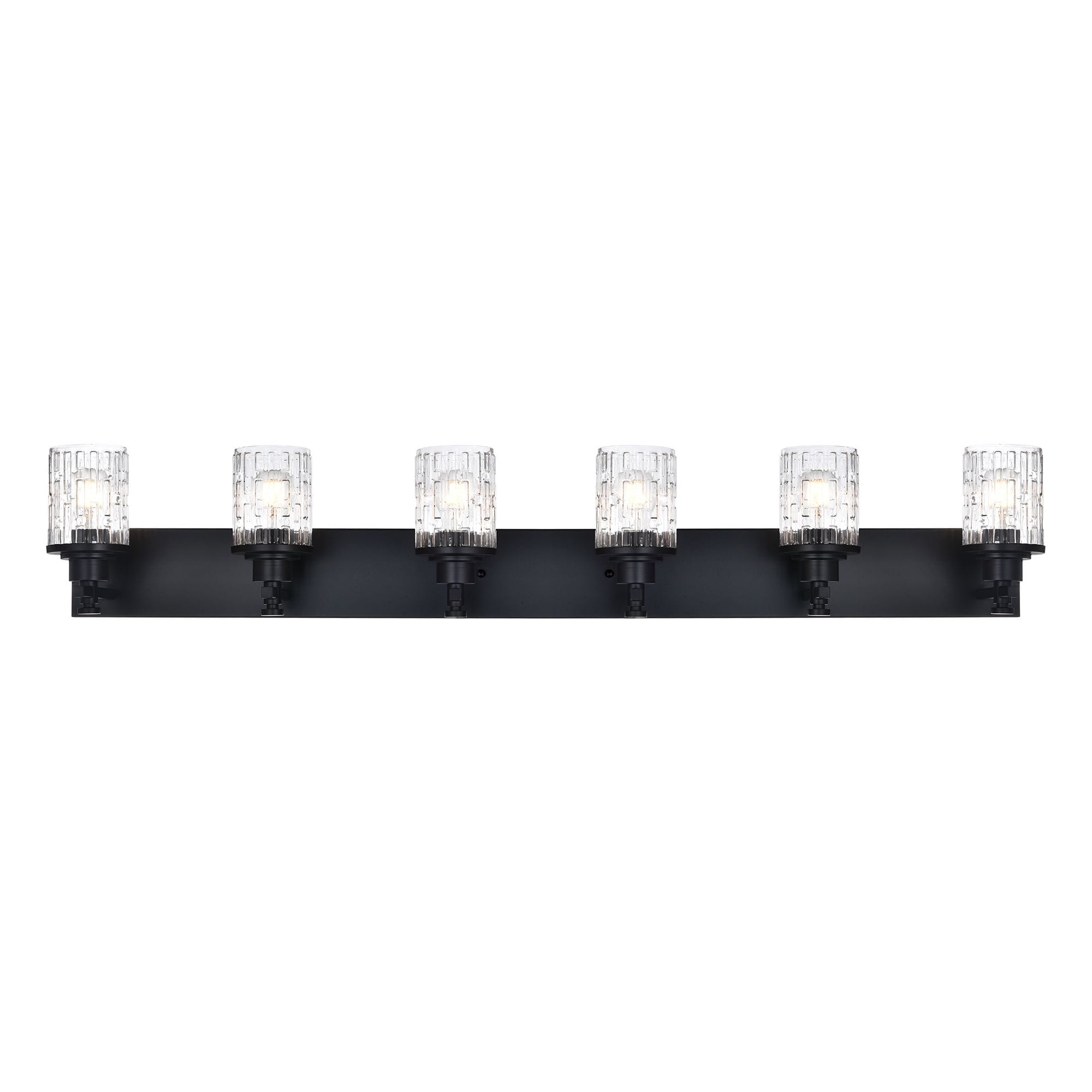 5 Light Bathroom Lighting Modern Black Vanity Light Fixture Over Mirror Industrial Fixture With Clear Grid Glass