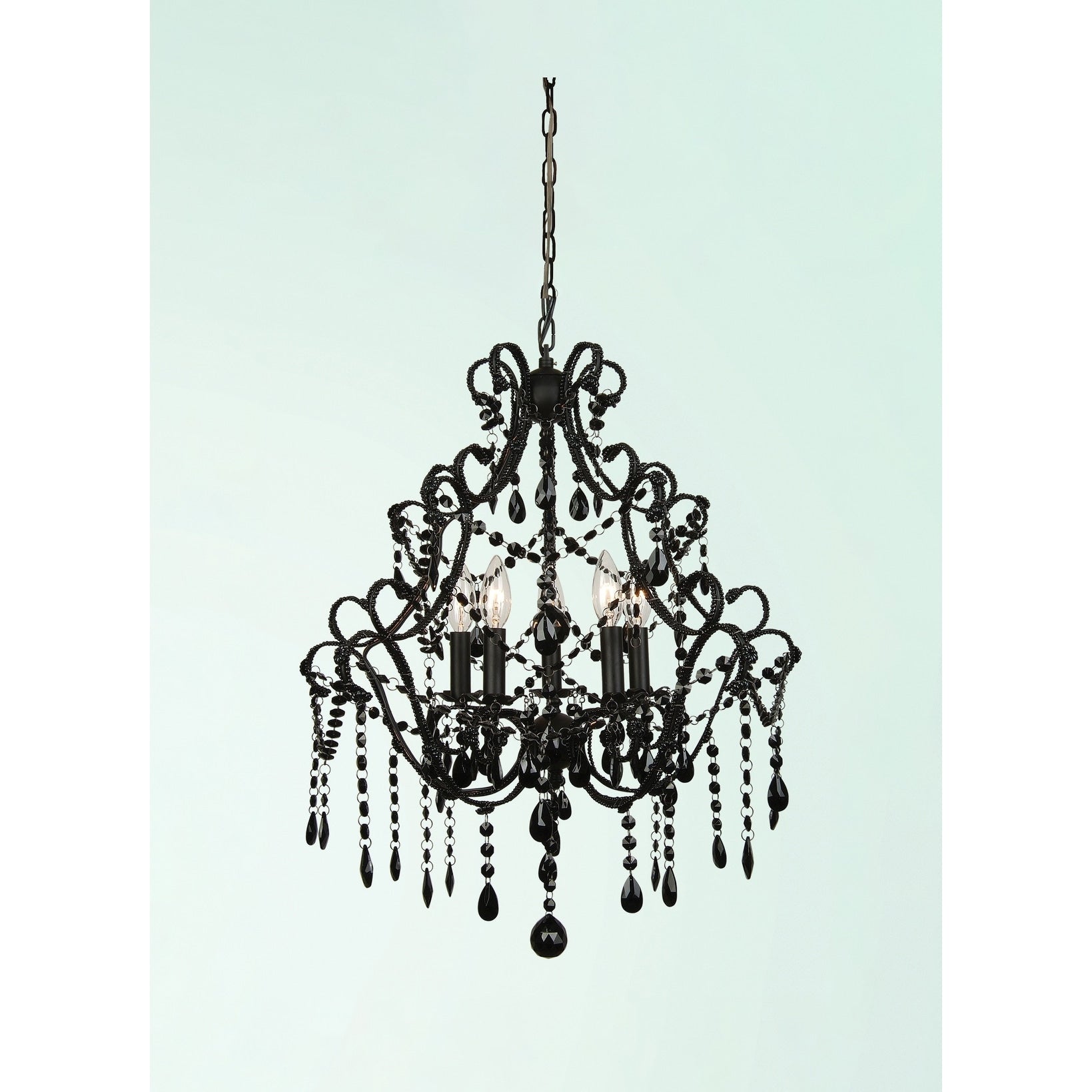 5 Light Black Chandelier With Black Crystals