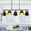 5 Light Black Linear Pendant Light With Hammered Conical Metal Shades W 35.43 In