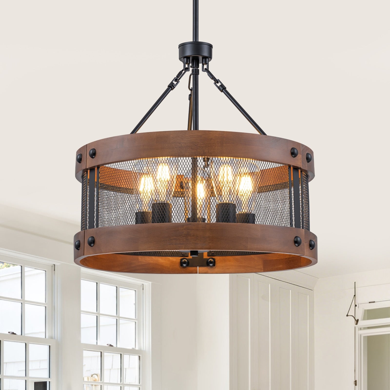 5 Light Black Rustic Farmhouse Chandelier Industrial Pendant Light