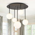 5 Light Branch Semi Flush Mount Lighting With Milky White Glass Globes