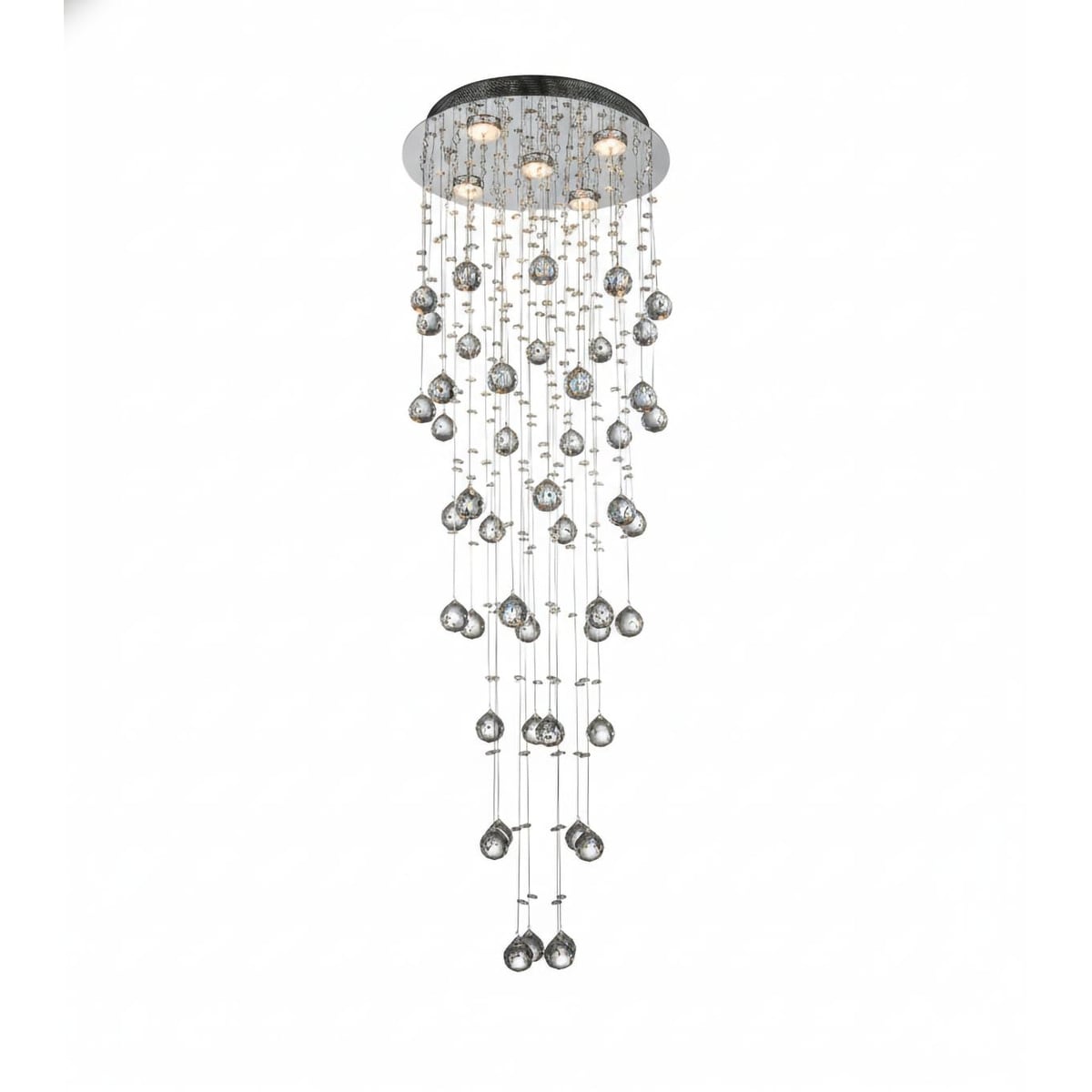 5 Light Chrome Chandelier With Clear Hanging Crystal Balls