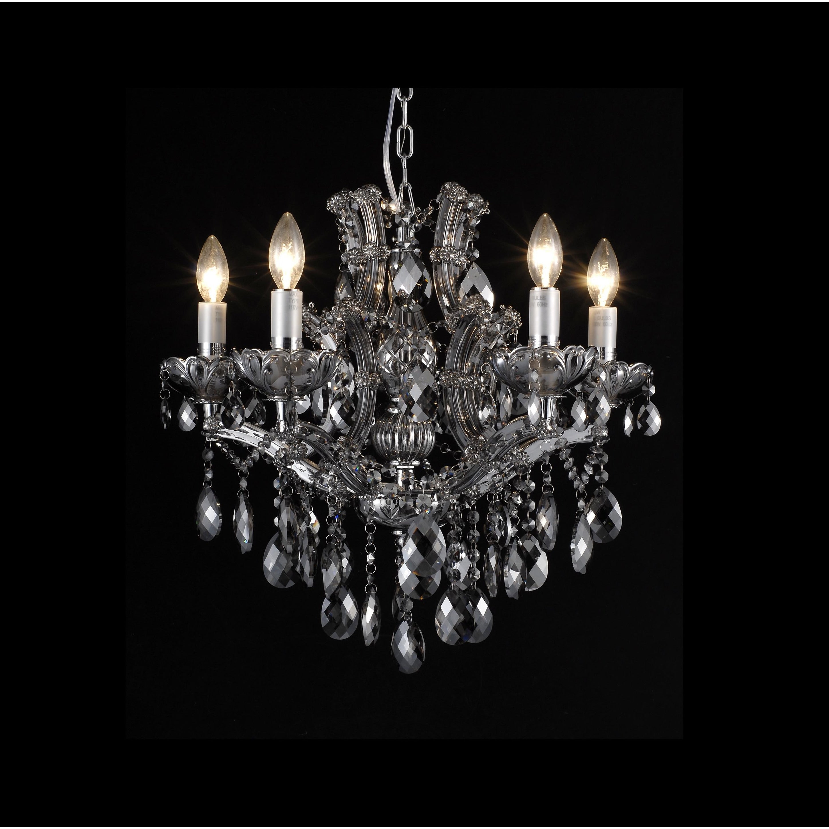 5 Light Chrome Chandelier With Smoke Crystals