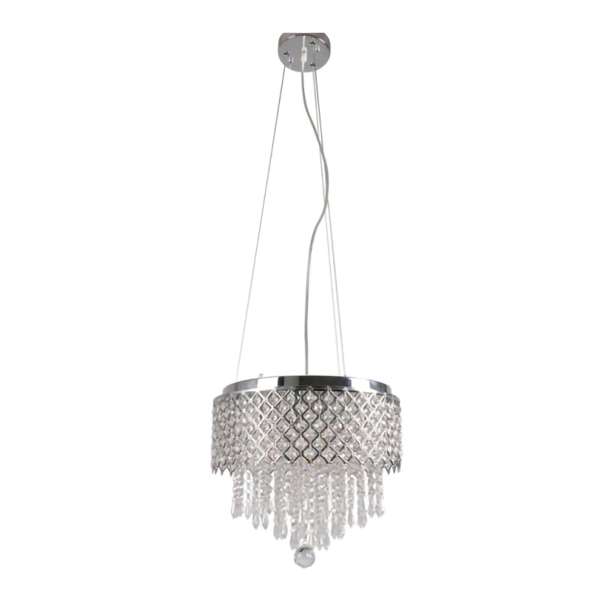 5 Light Chrome Metal Chandelier With Clear Crystals