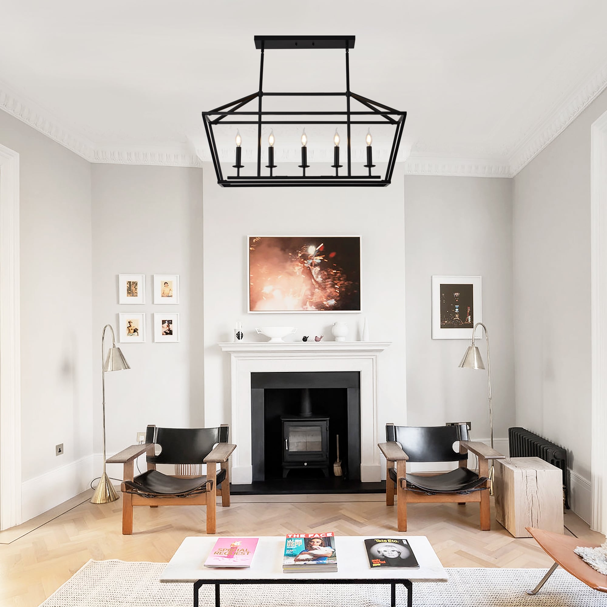 5 Light Farmhouse Kitchen Island Lighting 5 Light Industrial Linear Chandelier Metal Hanging Pendant Light Fixture