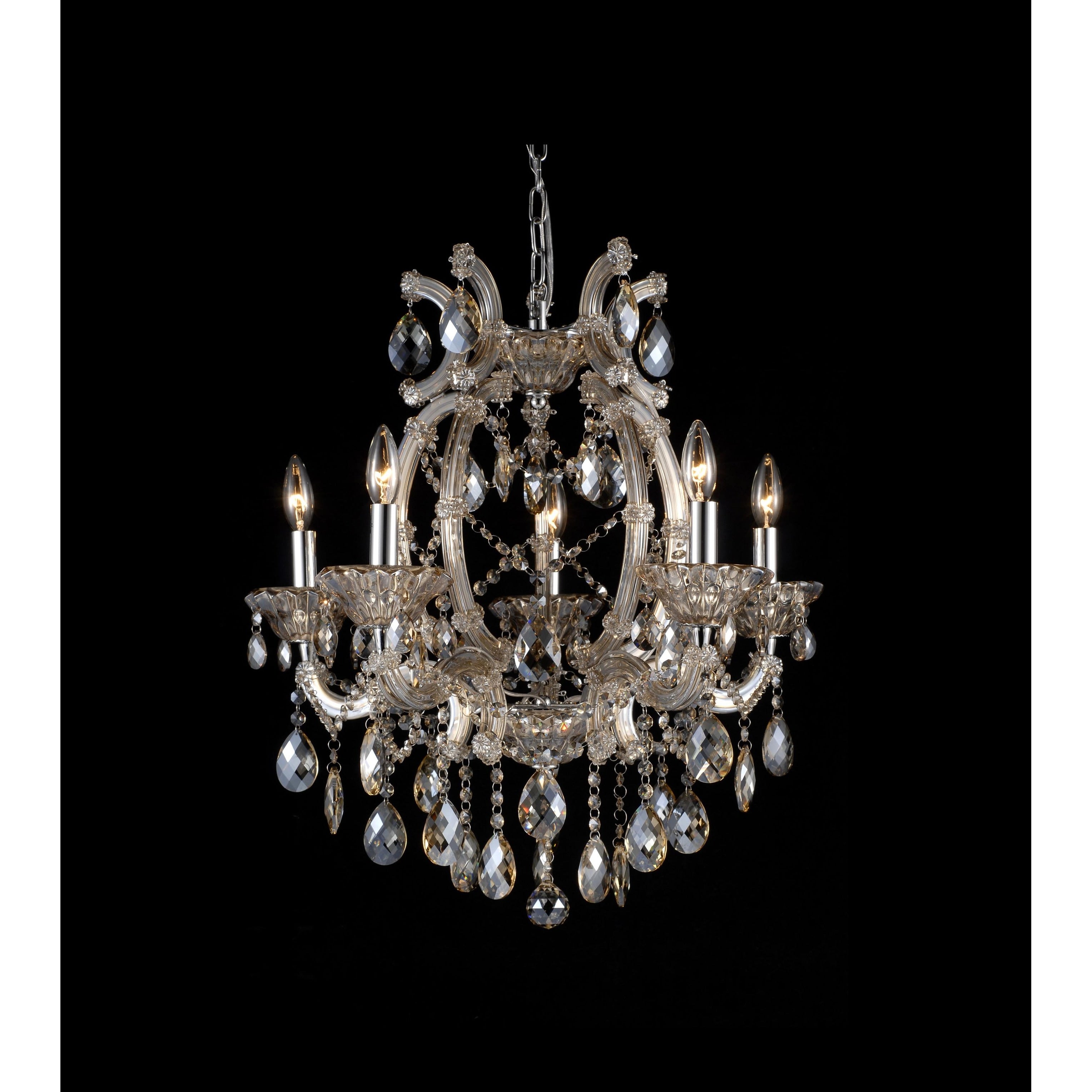 5 Light Gold Chandelier With Champagne Crystals