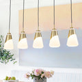5 Light Gold Pendant Light With White Opal Glass Cone Shades W 45.43 In