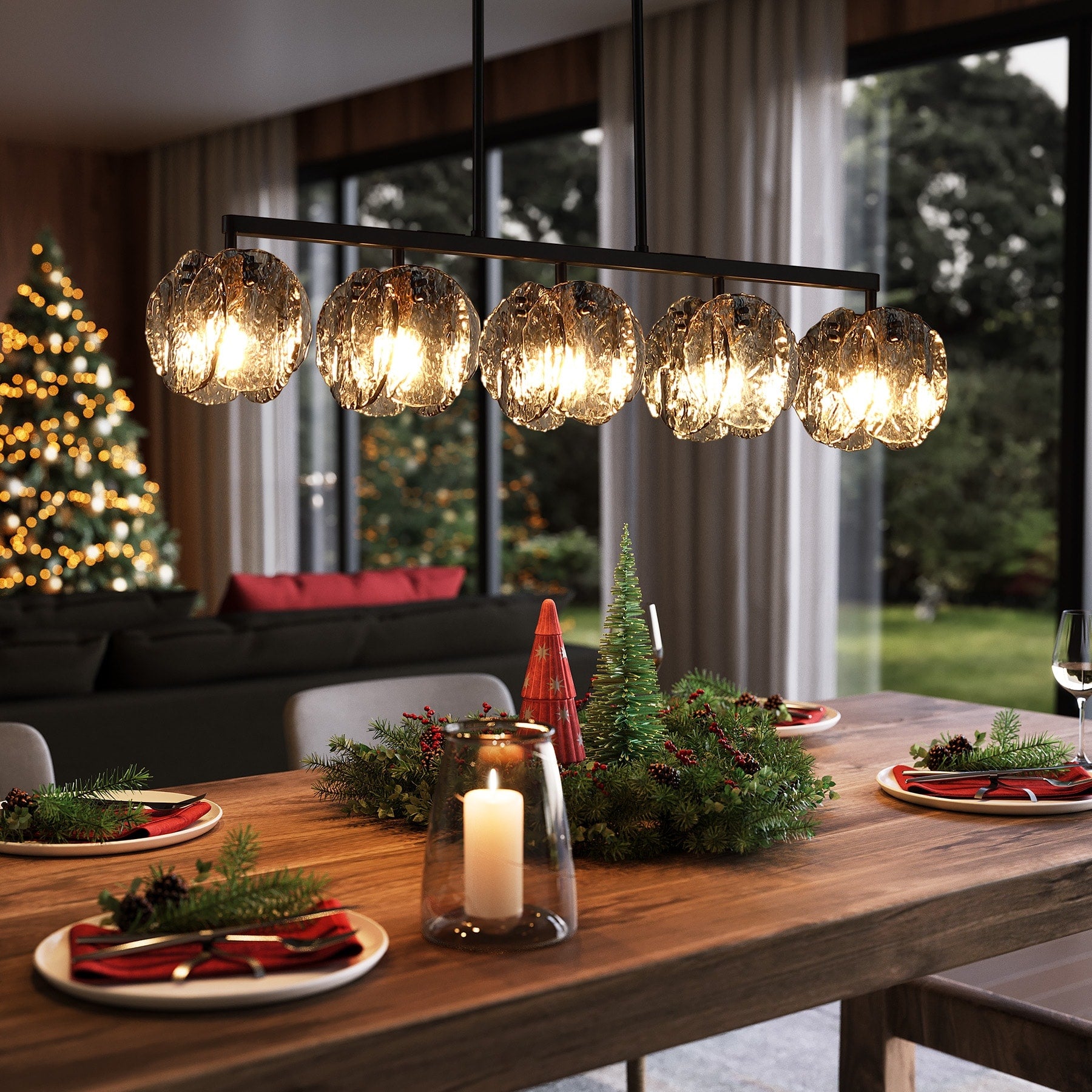 5 Light Linear Chandelier With Hand Blown Smoke Gray Glass Shades Smoky Gray