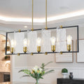 5 Light Linear Kitchen Island Pendant Light Textured Glass Panels Dia.40.39 In