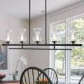 5 Light Matte Black Linear Pendant Light With Clear Tulip Glass Shades W 48.03 In