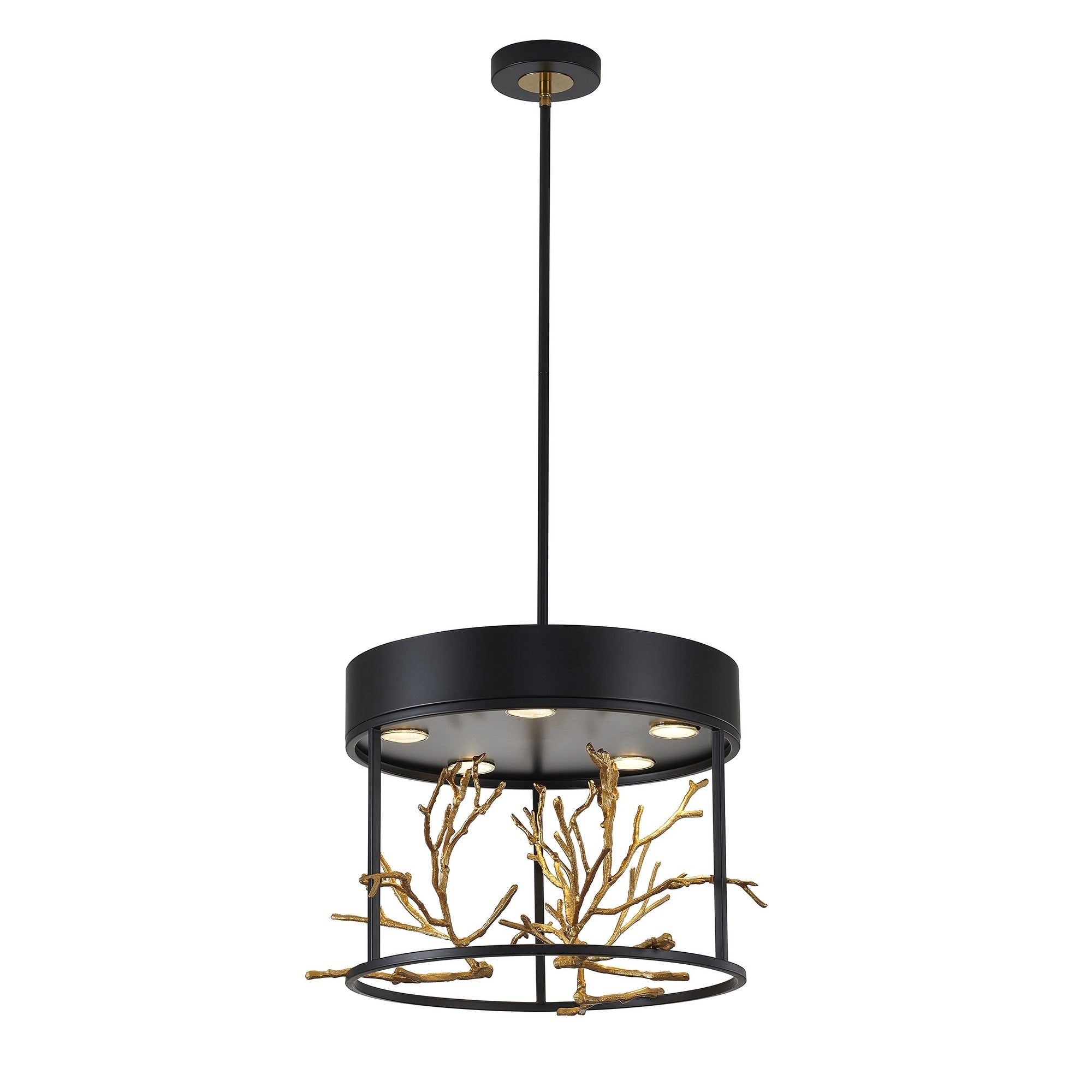 5 Light Matte Black Pendant With Gold Branch Accents