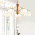 5 Light Mid Century Modern Chandelier Floral Milky White Glass Shades Dia.30.7 In