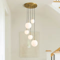 5 Light Mid Century Glam Cluster Frosted Glass Staircase Pendant 17.7 In