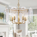 5 Light Modern Chandelier Etched Octagonal Glass Panels Gold Finish Dia.20.87 In