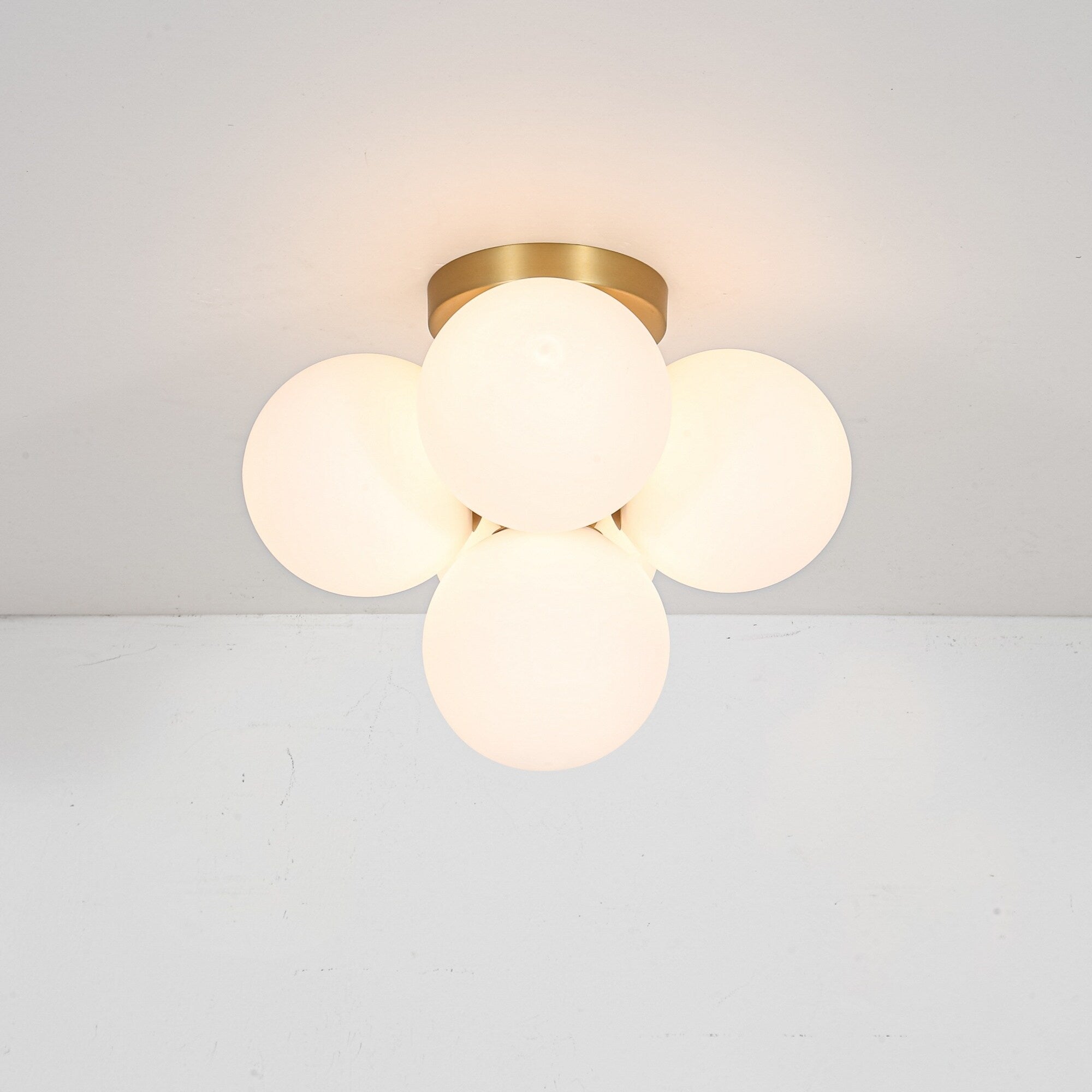 5 Light Modern Gold Frosted Glass Globe Semi Flush Mount Light 15 In. Diameter 12.2 In. Height