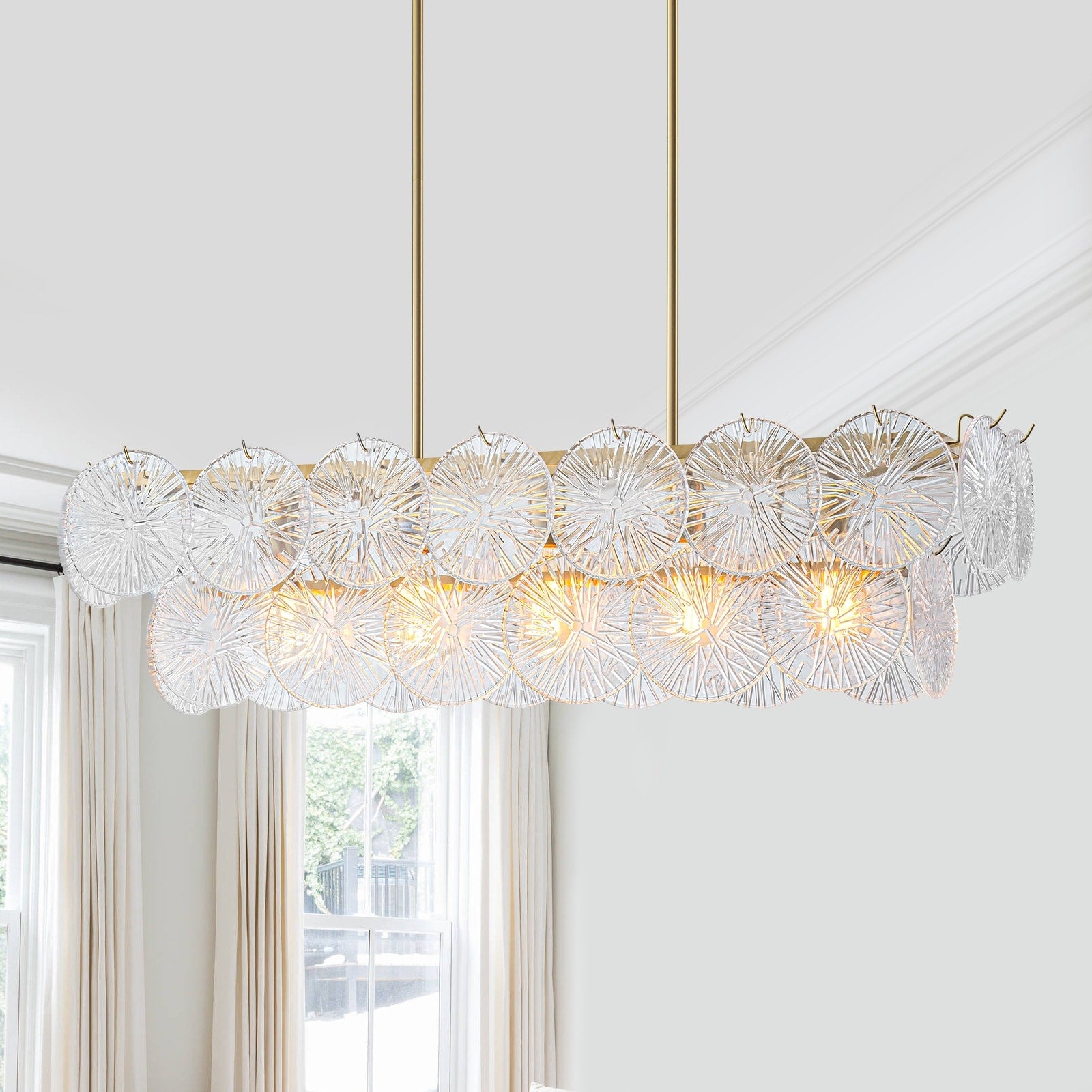 5 Light Modern Linear Chandelier With Sunflower Glass Petals W38.43 In
