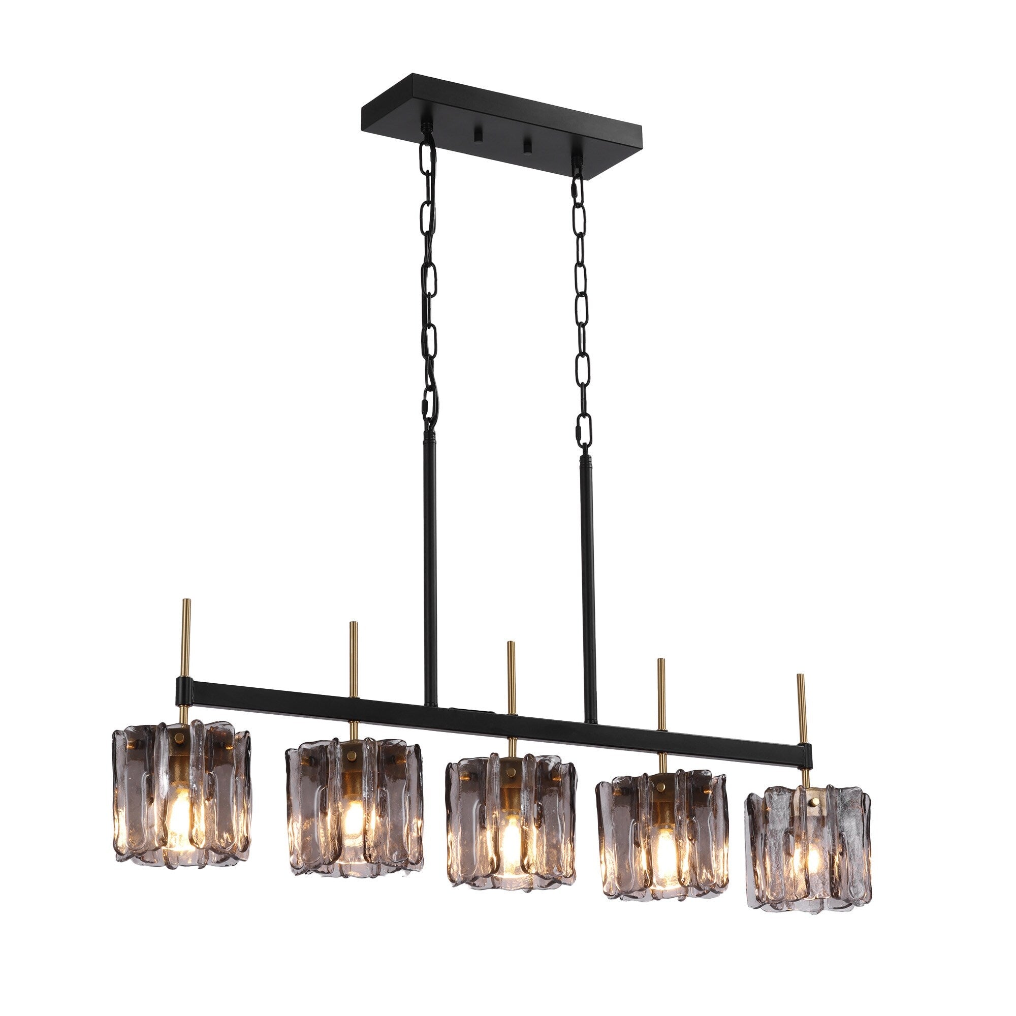 5 Light Modern Pendant Linear Chandelier With Textured Glass