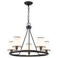 5 Light Ribbed Fabric Shade Black Circular Chandelier Traditional Dia.26.77 In