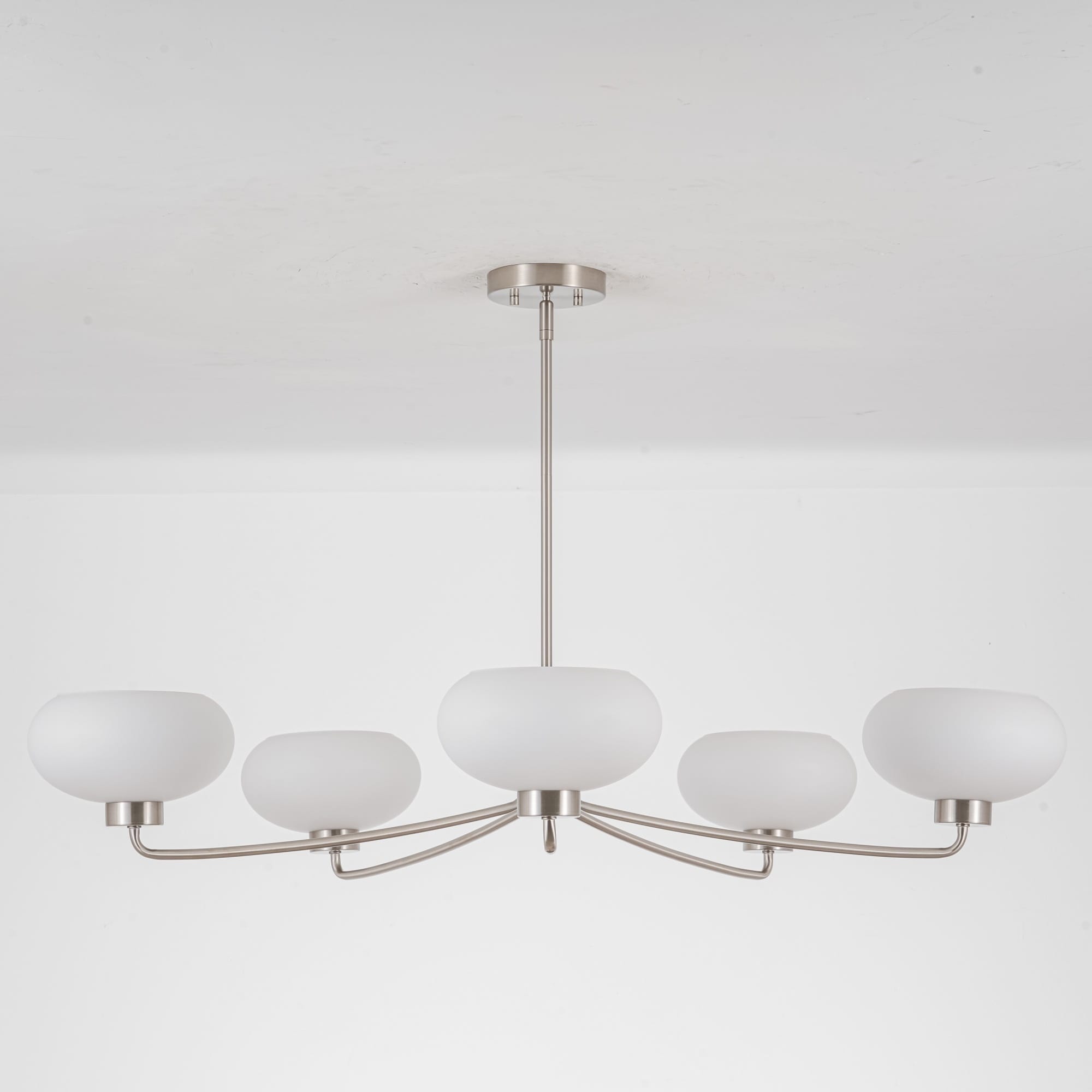 5 Light Satin Nickel Opal Glass Chandelier For Dining Room Living Room 43.3 In. W X 7.5 In. H