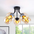 5 Lights Semi Flush Mount Ceiling Light With Amber Glass Shade Sputnik Dia.20.47 In