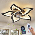 5 Pcs Blades Ceiling Fan With Lights Remote Control 24 Black 6 Speeds 3 Light Color Low Profile Flush Mount Ceiling Fan