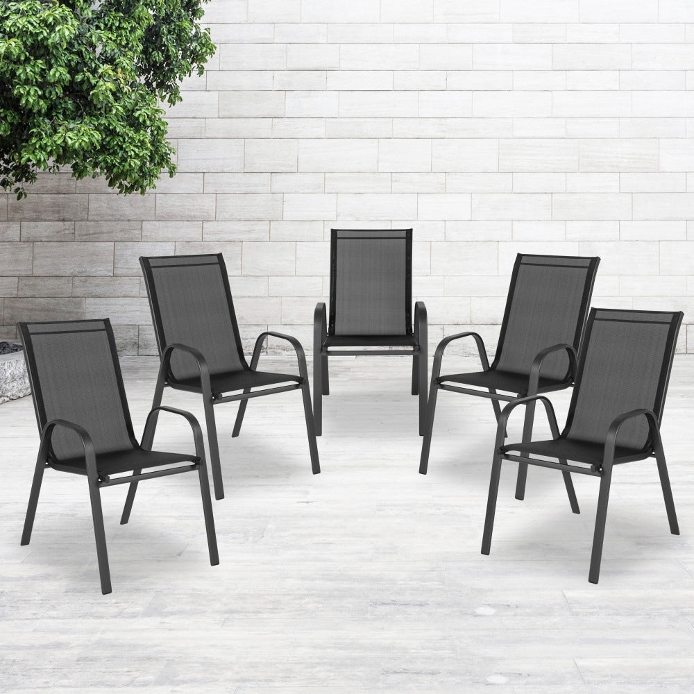 Lancaster Home Black Fabric Metal Sling Patio Stack Chair Set Of 5