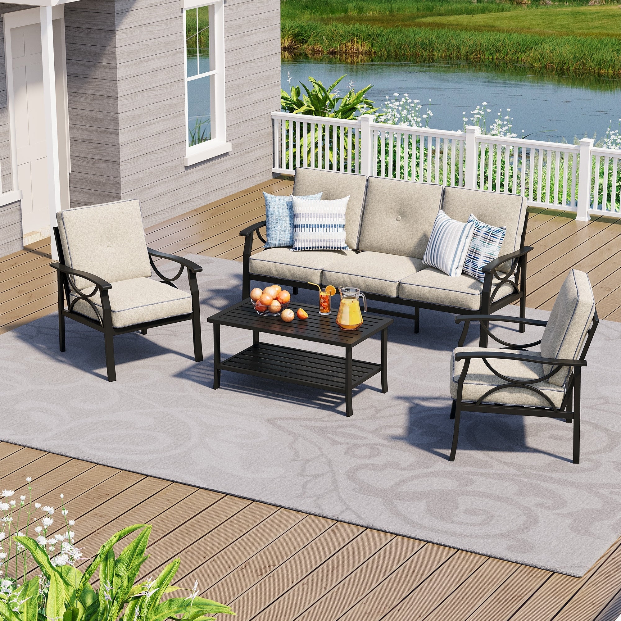5 Person Patio Conversation Set With Cushions