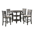 5 Piece Counter Height Table With Open Geometric Back Chairs Gray