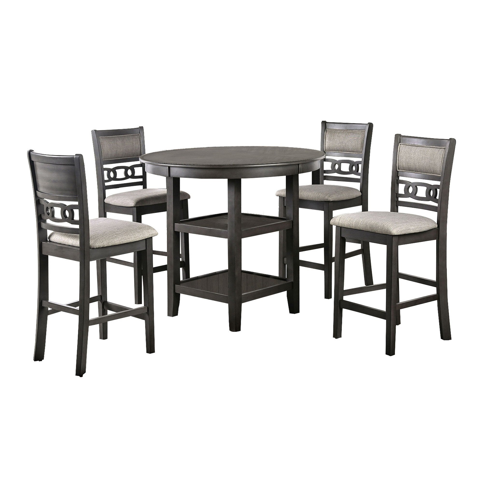 5 Piece Counter Height Table With Open Geometric Back Chairs Gray