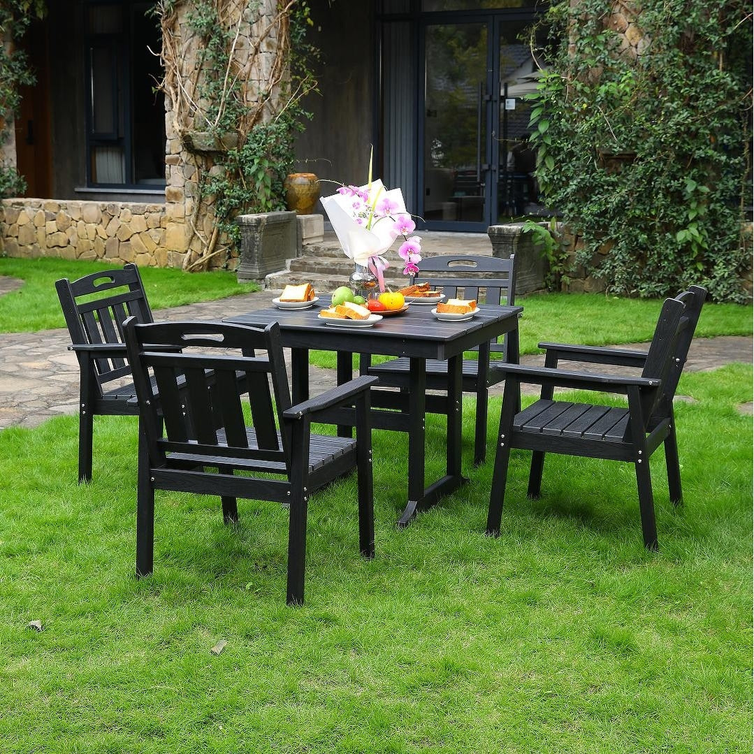 5 Piece Dining Set With Umbrella Hole Black Outdoor Patio Dining Set With 4 Side Chairs Dining Table