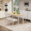5 Piece Dining Set 43.3 Rectangle Wood Table With 4 Steel Chairs