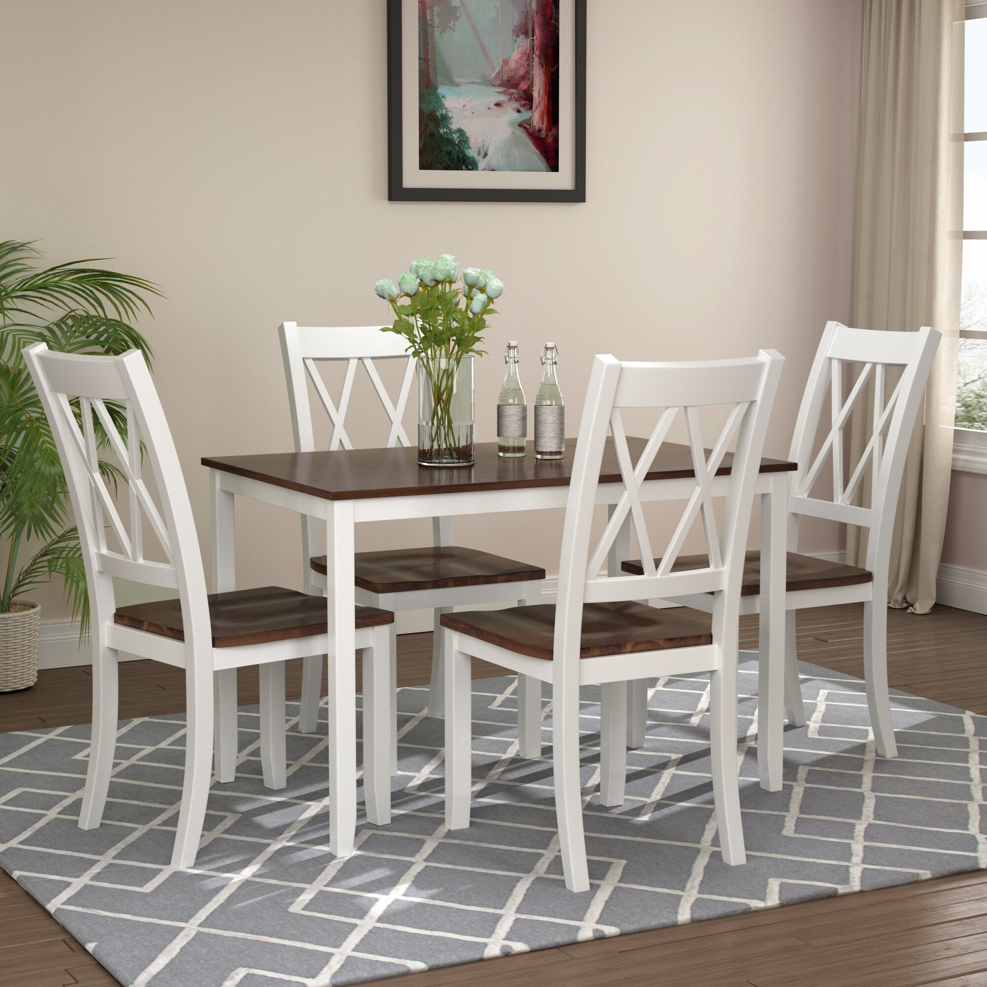 5 Piece Dining Table Set Home Kitchen Table And Chairs Wood Dining Set