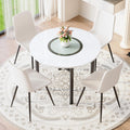 5 Piece Dining Table Set With 42 Inch Round Mdf Top Glass Insert 4 Pu Chairs
