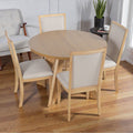 5 Piece Farmhouse Extendable Round Dining Table Set With 18 Removable Leaf And 4 Upholstered Chairs For Small Spaces