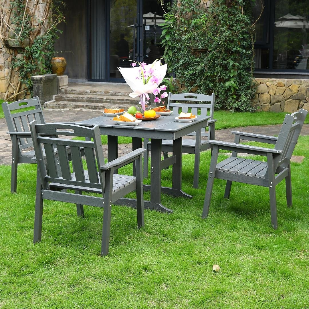 5 Piece Gray Dining Set With Umbrella Hole Outdoor Patio Dining Set With 4 Side Chairs Dining Table