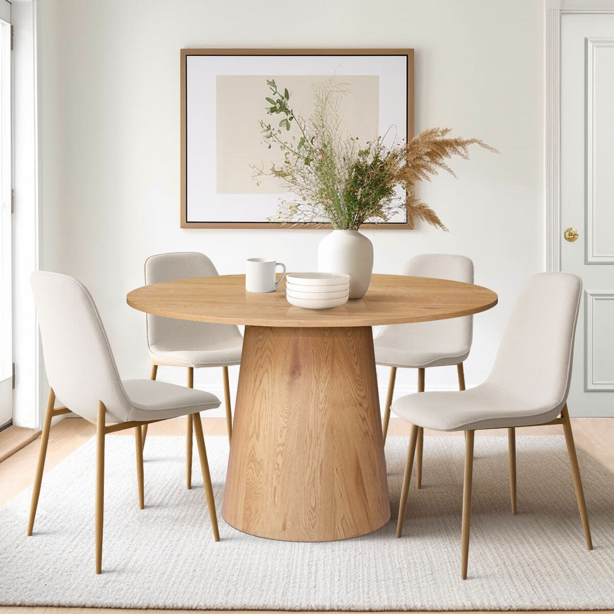 Rectangular Dining Table Set For 4 With Upholstered Chairs