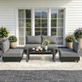 5 Piece Modular Patio Set With Aluminum Frame Tempered Glass Top Coffee Table