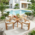 5 Piece Outdoor Acacia Dining Set With Round Slatted Table Ergonomic Barrel Armchairs By Leisure Zone