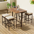 5 Piece Outdoor Acacia Wood Bar Height Table And Four Stools With Cushions