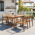 5 Piece Outdoor Acacia Wood Dining Set Of 4 59 Rectangular Table With Umbrella Hole For Patio Lawn Garden Poolside Indoor Use