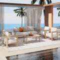 5 Piece Outdoor Conversation Set Acacia Wood 3 Seater Sofa Loveseat And Arm Chair With Coffee Table