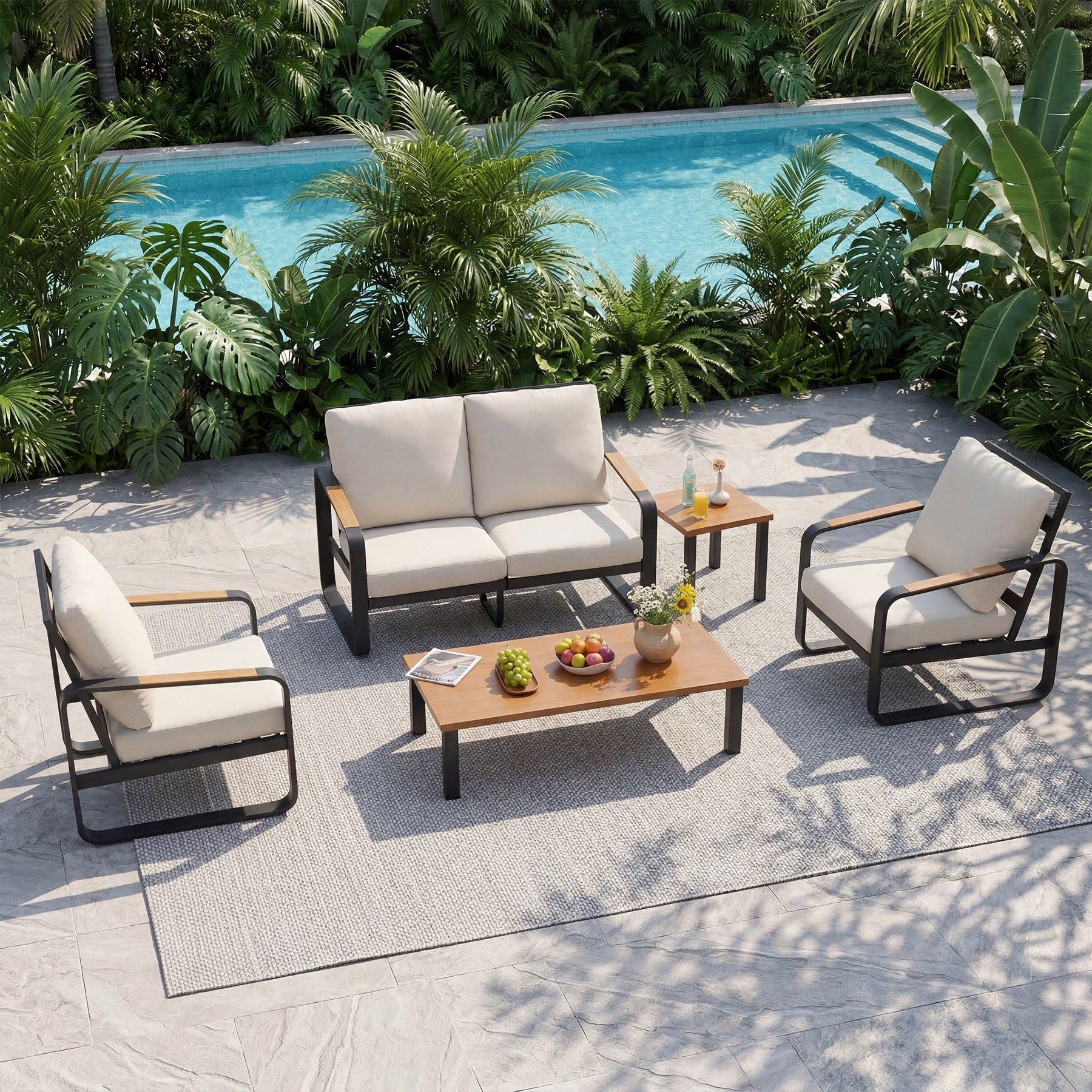 5 Piece Outdoor Patio Conversation Set
